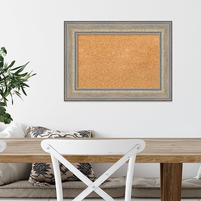 Amanti Art Natural Cork Board for Wall, 17x23 Vision Board with Silver Wood Frame, Small Corkboard Office Decor for Home Organization, Traditional Corkboard Pinboard to Display Items for Home-DeskLoop Office