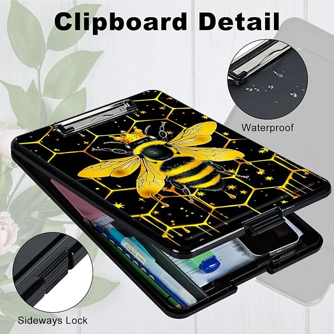 Bee Black Background A4 Clipboard - Image 3