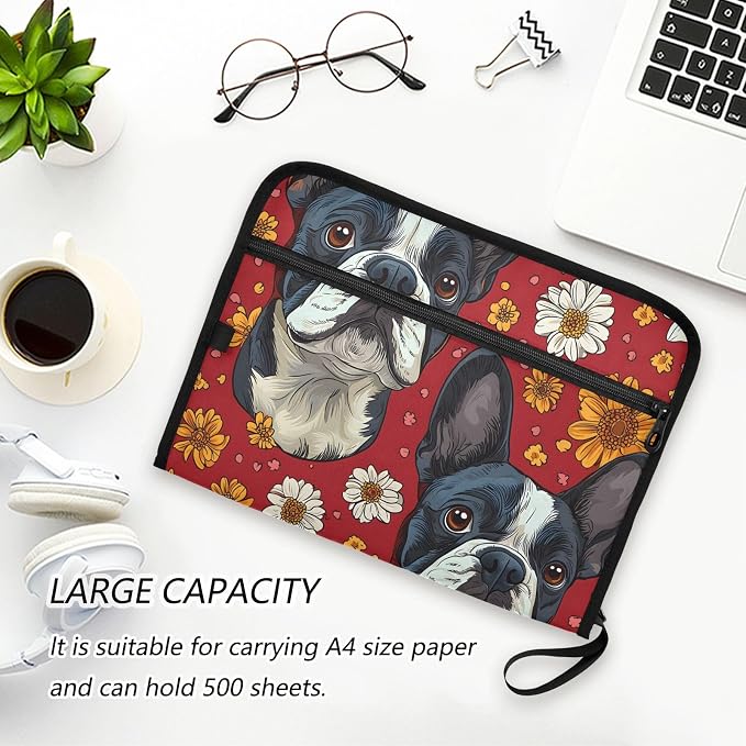 Purple Butterfly Grass Boston Terrier Dog Daisy Expanding File Folder Accordion - Image 5