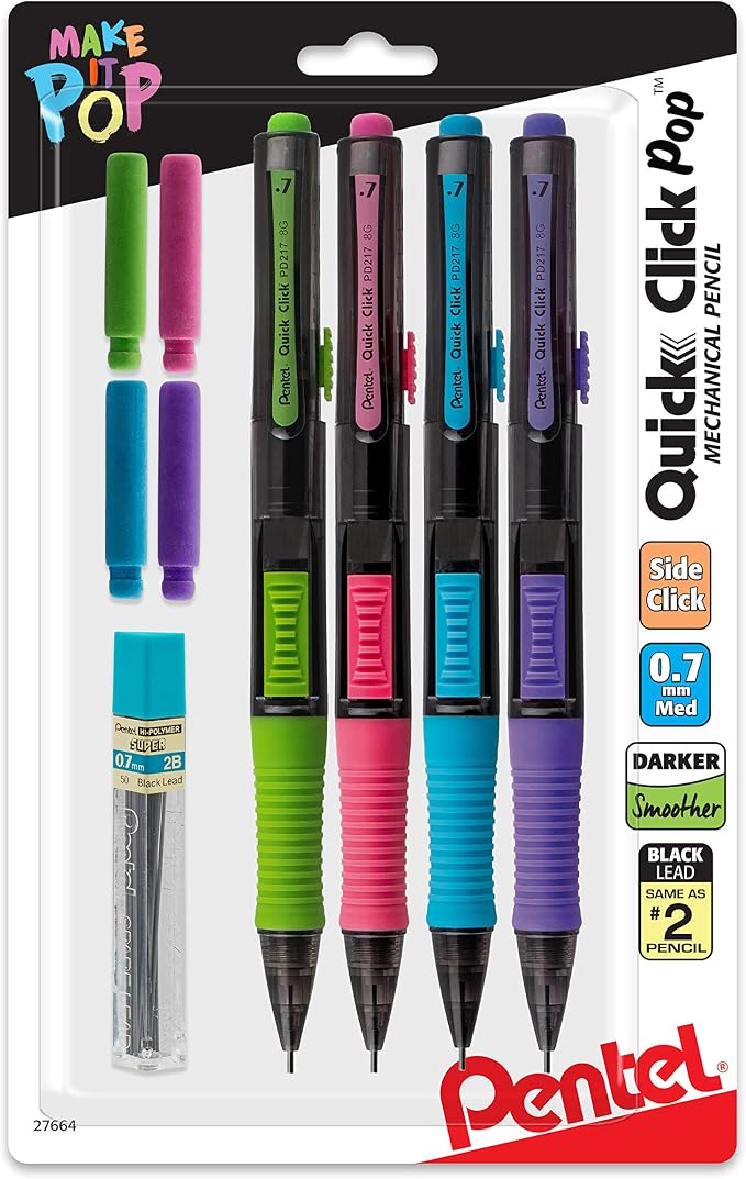 Pentel Quick Click Pop Mechanical Pencil, 2 Eraser Refills by PentelofAmerica