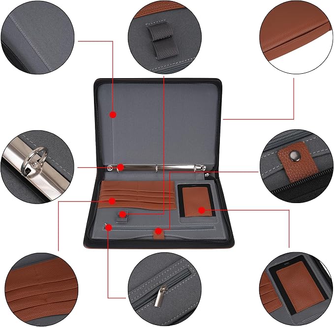 Wonderpool Travel Zippered Portfolio 3 Ring Binder A4 Padfolio Document Case - Image 4