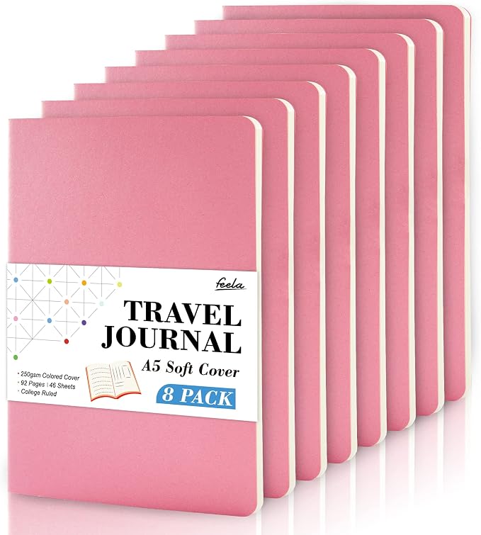 8 Pack Soft Cover Journal Bulk, Feela Notebooks College Ruled by feela
