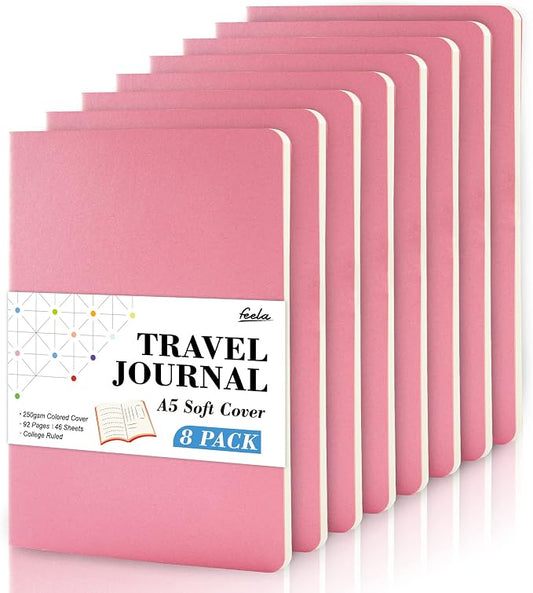 8 Pack Soft Cover Journal Bulk, Feela Notebooks College Ruled by feela