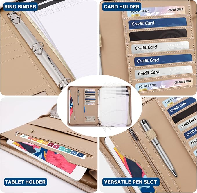 3-Ring Padfolio Portfolio Binder Organizer, PU Leather Folder Binder Business - Image 3