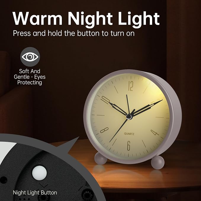 Analog Alarm Clock, 4 inch Super Silent Non Ticking Small Clock - Image 4