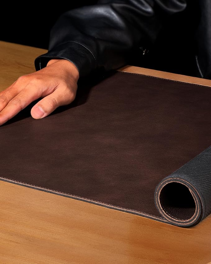 YSAGi Genuine Leather Desk Mat, 35.4"X17" Office Desk Pad, Thick Premium Table - Image 5