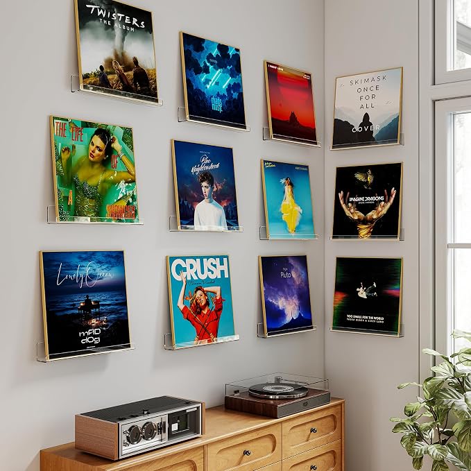 Laurensory 12 Pack Vinyl Record Shelf Wall Mount Shelves, 12 inch Clear Acrylic - Image 4