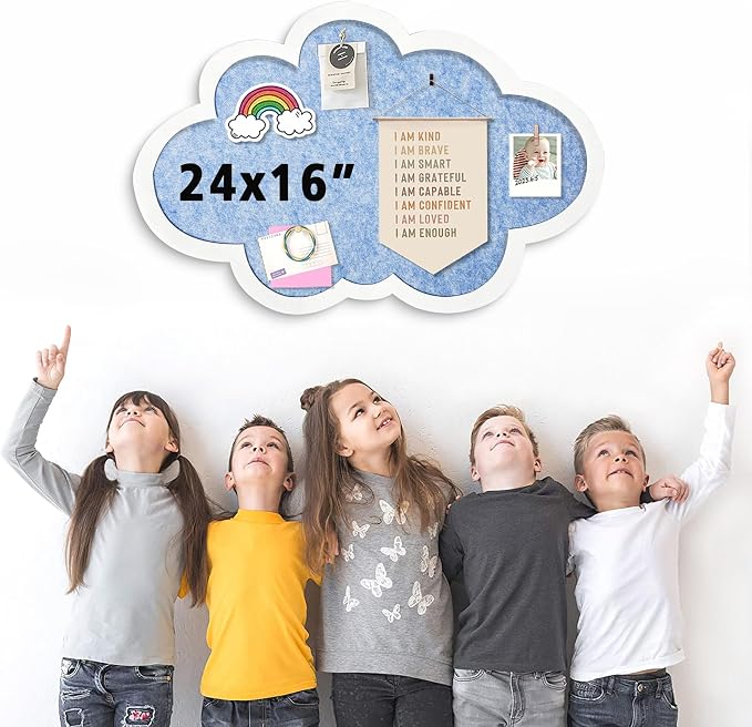 Cute Cloud Felt Board for Wall 24x16, Foldable Vision Board & Photo Display - Image 2