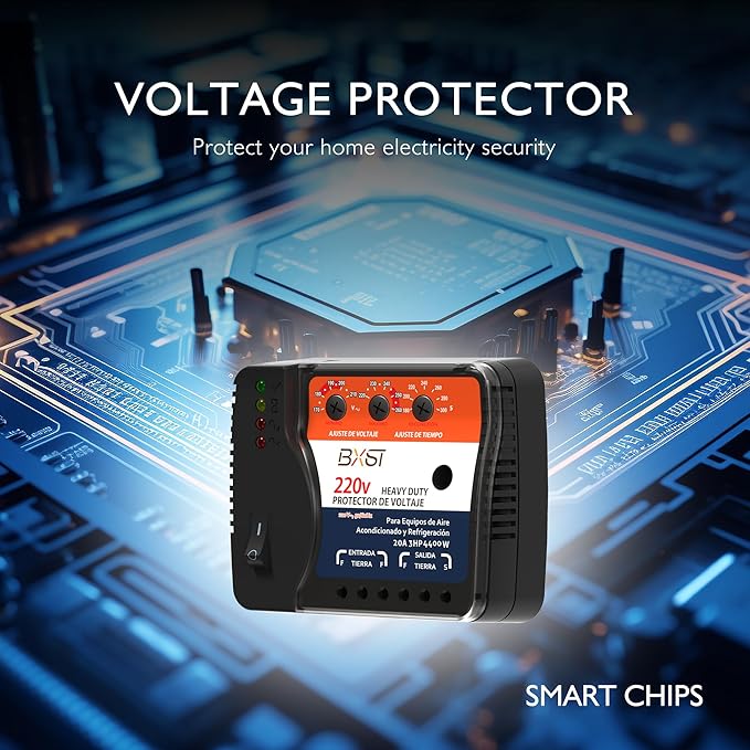 BXST Wiring Voltage and Brownout Surge Protector for Refrigerator TV 4400W Appliance AIR Conditioning Inverter Mini Split Adjustable Over/Under and Delay Time Voltage 20A 220V 140J-DeskLoop Office