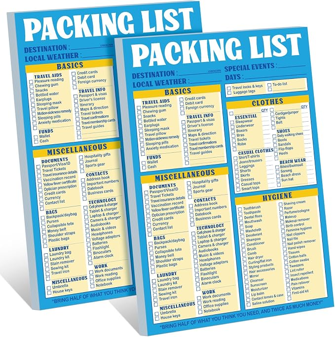 Eaasty 2 Pcs 120 Sheets Travel Packing List 6 x 9 Packing List Checklist by Eaasty