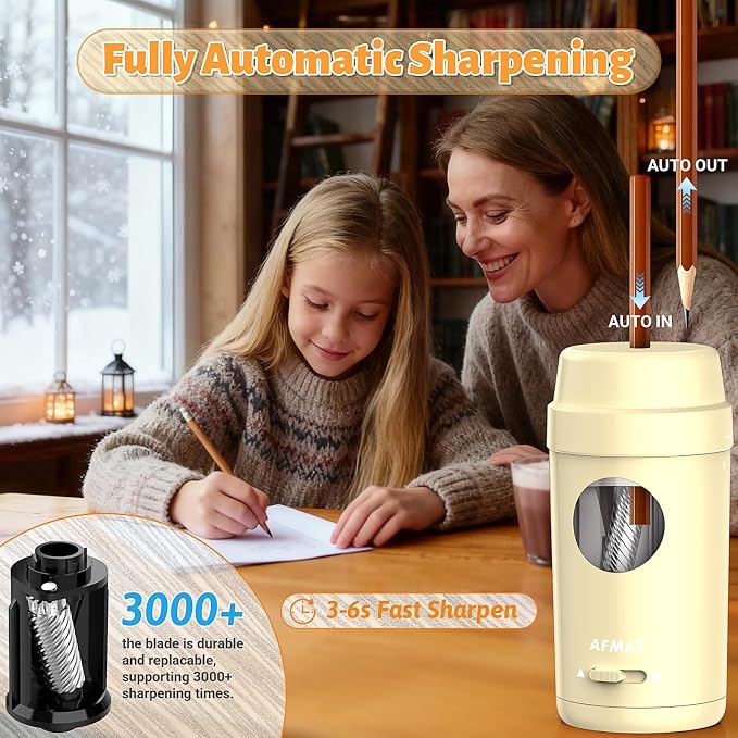 AFMAT Electric Pencil Sharpener, Auto in & Out, Fully Automatic Pencil Sharpener - Image 2