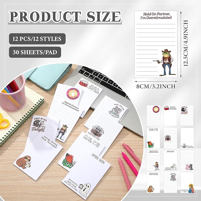 12 Pack Funny Notepads, 5x3 Inches Sarcastic Note Pads Memo Fun Office Gifts - Image 2