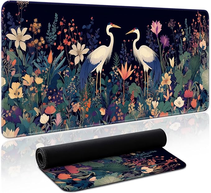Aesthetic Desk Mat, Cute Midnight Cranes Desk Pad Protector by Zotia