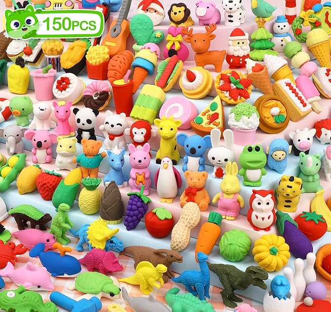 150 Pack Animal Erasers for Kids Bulk Pull Apart 3D Puzzle Erasers Treasure Box Toys for Classroom Rewards and Prizes Class Treasure Box Kids Party Favors Back to School Supplies Gift-DeskLoop Office