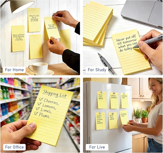 8 Pads Lined Sticky Notes 4x6 inch Giant Wall Post, 400 Sheet Light Yellow - Image 4