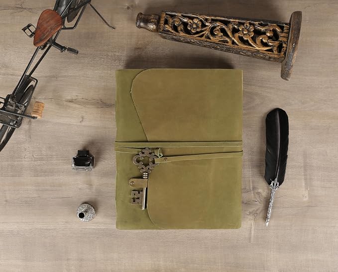 Leather Journal with Deckle Edge Paper 8x6 inch and Vintage Key | Handmade - Image 6