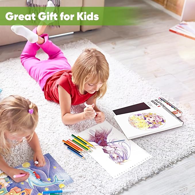 Soucolor 9" x 12" Sketch Book, 1-Pack 100 Sheets Spiral Bound Art Sketchbook, (68lb/100gsm) Acid Free Artist Drawing Book Paper Painting Drawing Writing Sketching Pad for Kids Adult Teens Girls Boys-DeskLoop Office