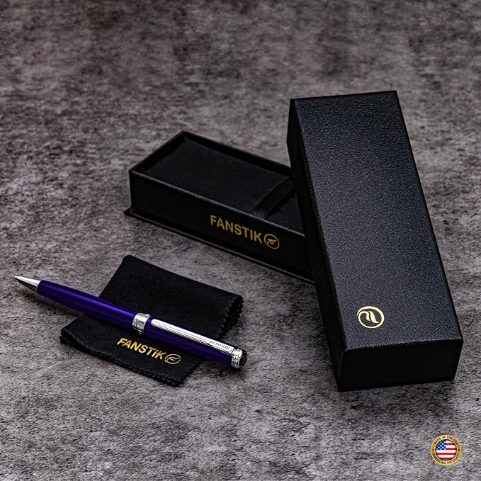 Customized Blue Luxury ballpoint pen (Made In USA) fancy gift set for women, Chrome Finish, Professional executive pen gift set for men (Lux Custom-BallPoint Blue)-DeskLoop Office