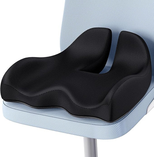 Large Memory Seat Cushion for Office Chair Pressure Relief Sciatica & Tailbone Pain Relief Memory Foam Firm Coccyx Pad for Long Sitting, for Office Chair, Gaming Chair and Car Seat, Black