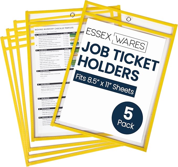 Essex Wares - 5 Pack, Job Ticket Holders, Reusable & Easy Erase Plastic Invoice by EssexWares