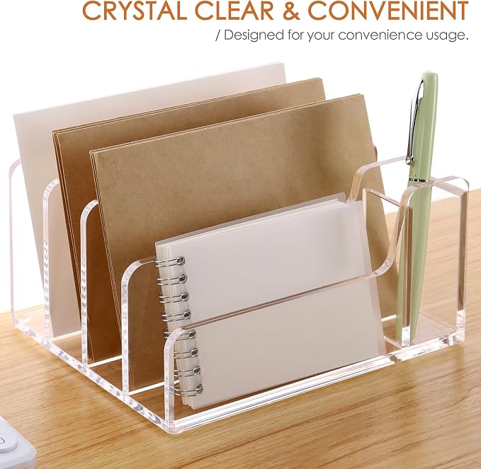 SANRUI Acrylic Mail Organizer, 5 Compartments File Holder - Image 3