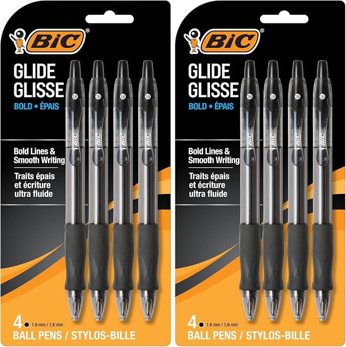 BIC Glide Bold Black Ballpoint Pens, Bold Point, Retractable Ballpoint Pens by BIC