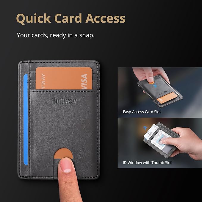Buffway Slim Minimalist Front Pocket RFID Blocking Leather Wallets - Image 3