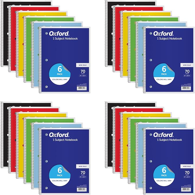 Oxford Spiral Notebooks, 1 Subject, Wide Ruled Notebooks by Oxford