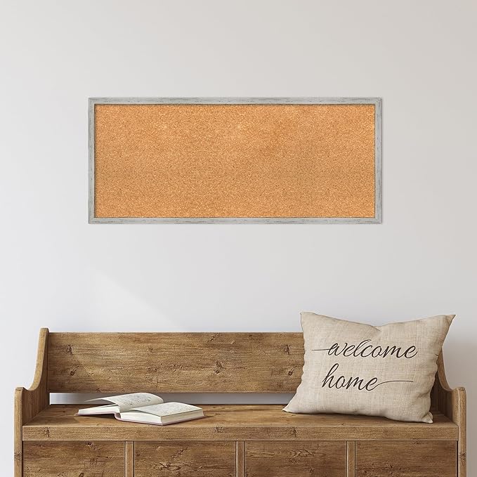 Amanti Art Natural Cork Board for Wall, 15x35 Vision Board with White Frame, Medium Corkboard Office Decor for Home Organization, Cottage Corkboard Pinboard to Display Items for Home Organization in-DeskLoop Office