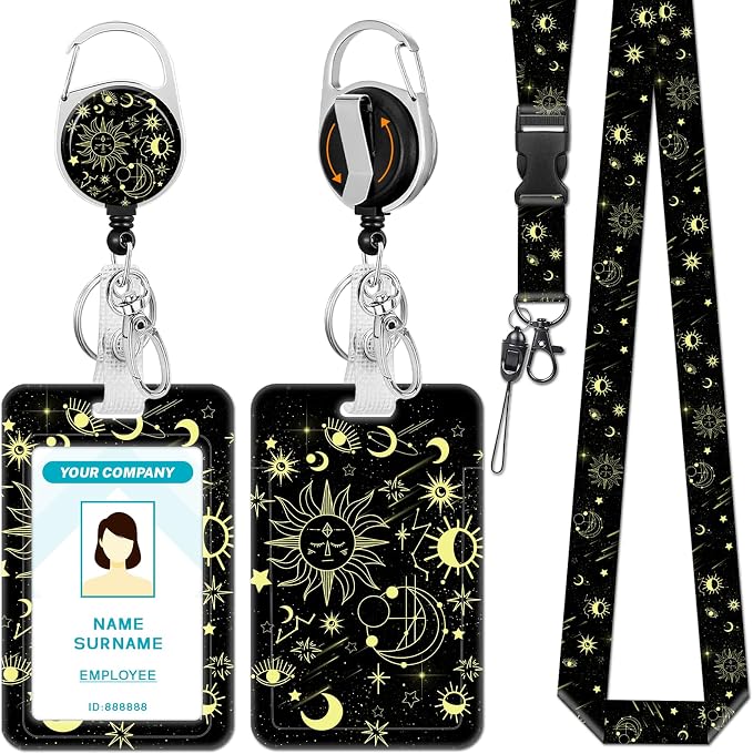 Hancynir Lanyards for Id Badges, Sun Moon Badge Holder by Hancynir