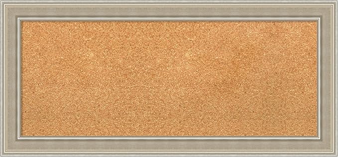 Amanti Art Natural Cork Board for Wall, 16x34 Vision Board with Silver Wood Frame, Medium Corkboard Office Decor for Home Organization, Modern Contemporary Corkboard Pinboard to display items for home-DeskLoop Office