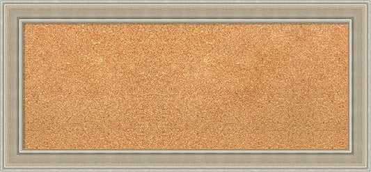 Amanti Art Natural Cork Board for Wall, 16x34 Vision Board with Silver Wood Frame, Medium Corkboard Office Decor for Home Organization, Modern Contemporary Corkboard Pinboard to display items for home-DeskLoop Office