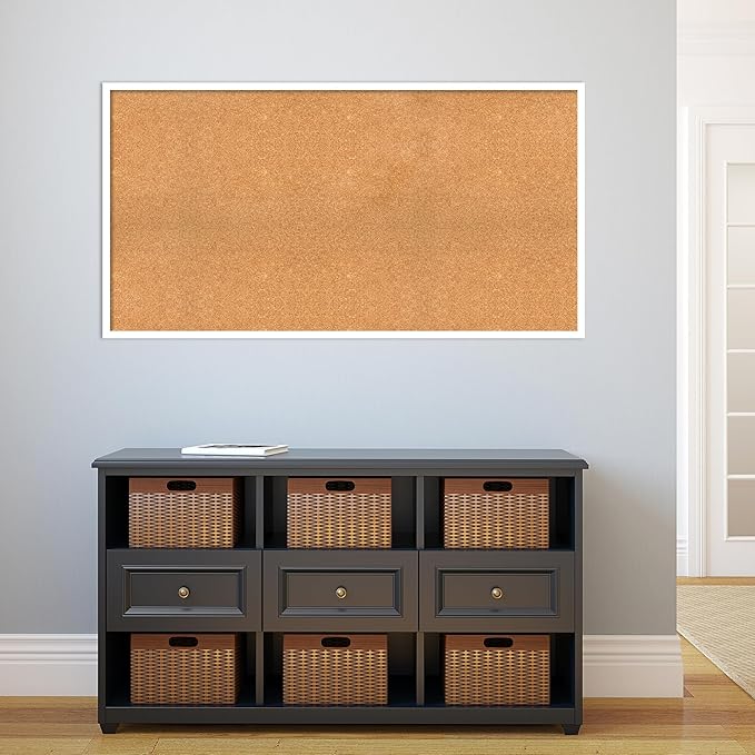 Amanti Art Natural Cork Board for Wall, 27x51 Vision Board with White Frame, Oversize Corkboard Office Decor for Home Organization, Modern Corkboard Pinboard to Display Items for Home Organization in-DeskLoop Office