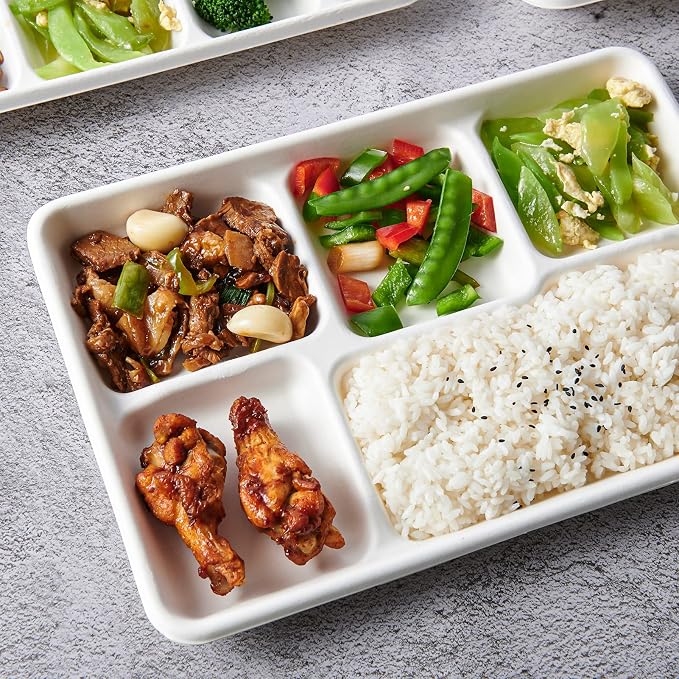 Vplus 100% Compostable 5 Compartment Paper Plates, 100 Pack, 12.5 x 8.6 inch - Image 6