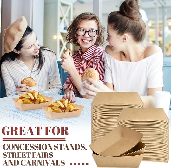 Ocmoiy 2lb Paper Food Trays, 100 Pack Heavy Duty Kraft Food Boats Holders - Image 7