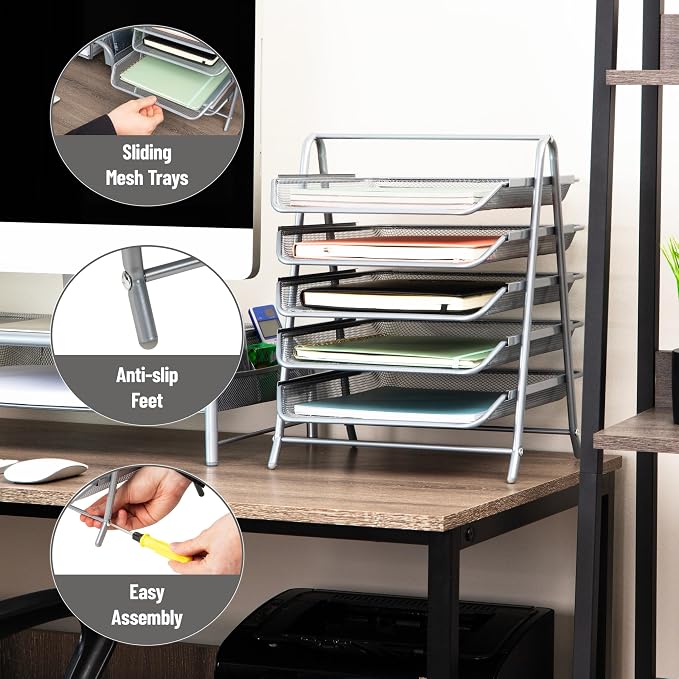 Mind Reader 5-Tier Paper Tray Organizer, Vertical Desktop File Storage Rack - Image 4