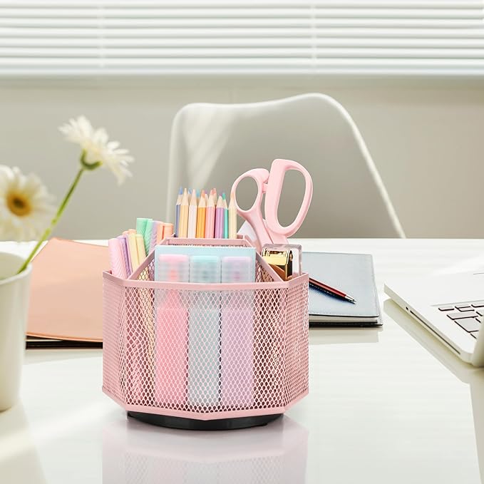 Exerz Desk Organiser/Mesh Desk Tidy Candy/Pen Holder/Multifunctional Organiser 360 Rotating-DeskLoop Office
