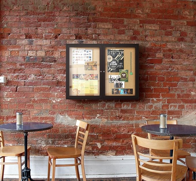 Ghent 36"x60" 2-Door indoor Enclosed Bulletin Board , Shatter Resistant, with Lock, Bronze Aluminum Frame - Natural Cork (PB23660K) Made in the USA-DeskLoop Office