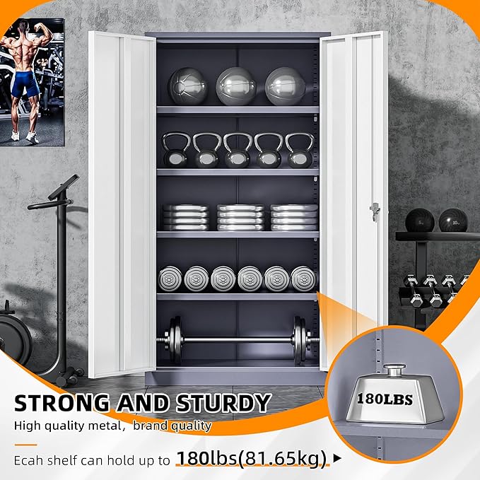INTERGREAT Storage Cabinets with Doors and Shelves, 72“ Steel Tool Locking Cabinet, Metal Storage Cabinet for Home Office, Warehouse, School, Grey White-DeskLoop Office