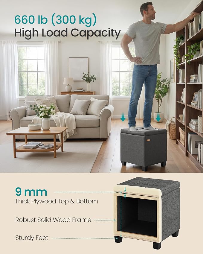 SONGMICS Square Storage Ottoman, Foot Stool Footrest - Image 6