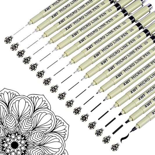 16pcs Fineliner Micro Drawing Art Pens, Black Waterproof Pigment Ink Set for Artists, Sketching, Manga, Watercolor, Calligraphy, and Detail Outlining Archival Quality Inking Markers-DeskLoop Office
