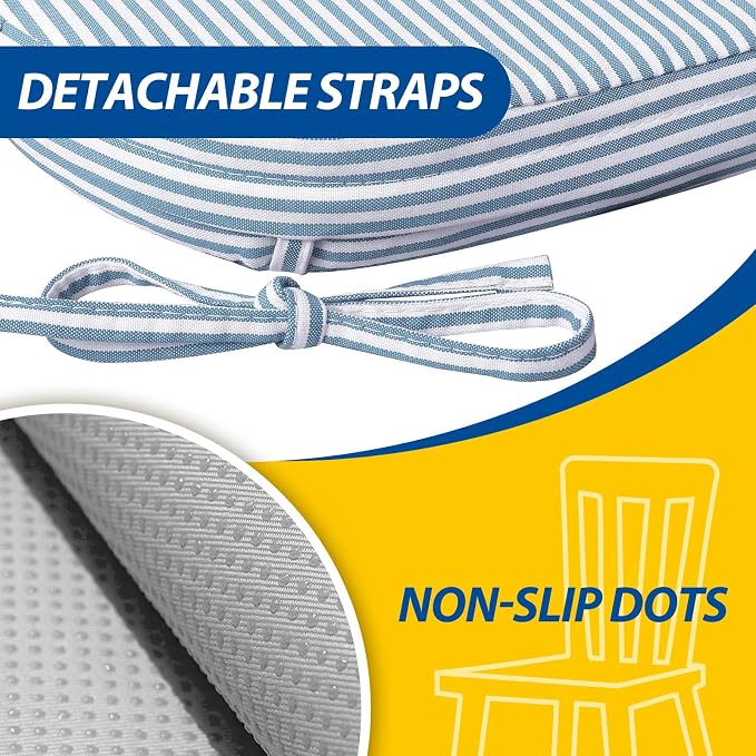 AAAAAcessories D-Shaped Chair Cushions, Machine-Washable Cover, Pinstripe Blue - Image 5