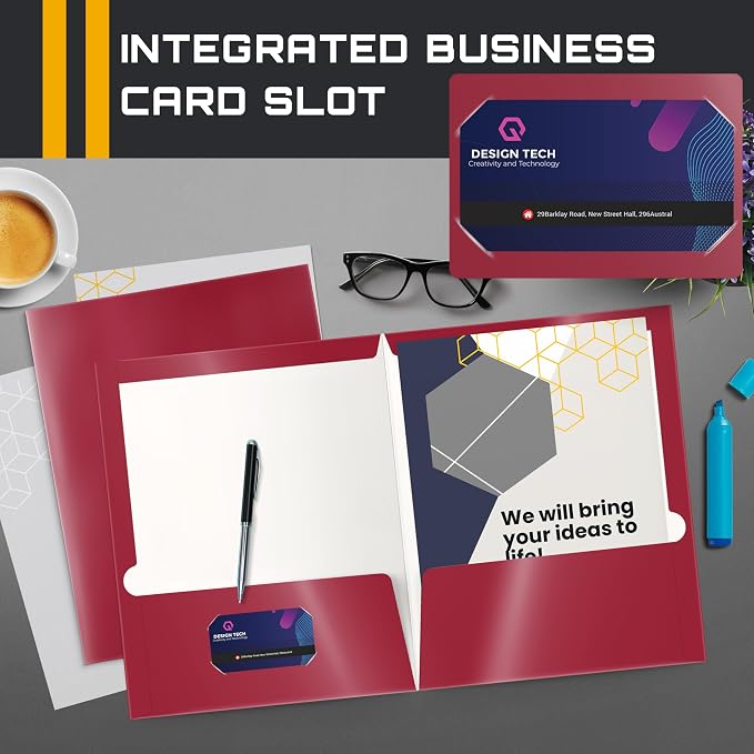 Better Office Products 2 Pocket Glossy Laminated Burgundy Red Paper Folders - Image 3