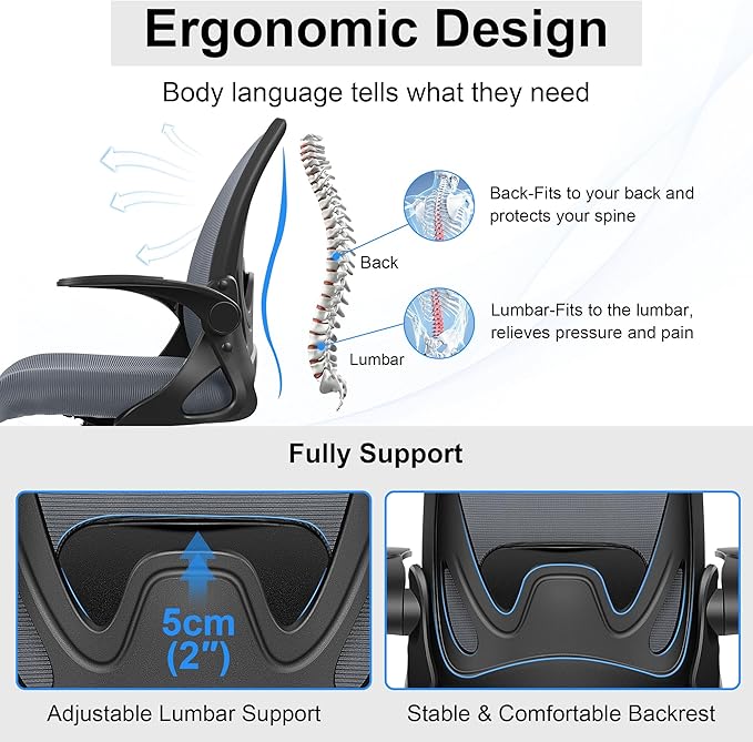 Drafting Chair Tall Office Chair with Flip-up Armrests, Adjustable Height, Enhanced Lumbar Support Ergonomic Rolling Stool, Back Support, Adjustable Foot Rest Ring for Standing Desk Dark Gray-DeskLoop Office