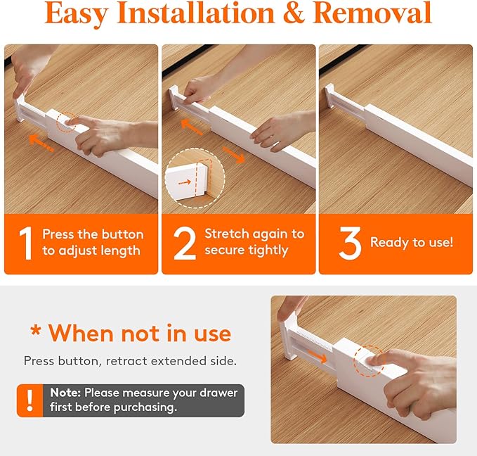 Lifewit 4 Pack Kitchen Drawer Dividers 2.36" High, 11"-17" Adjustable Drawer Organizer for Utensils/Clothes/Makeup, Plastic Expandable Separators in Dresser/Bedroom/Bathroom/Office Storage-DeskLoop Office