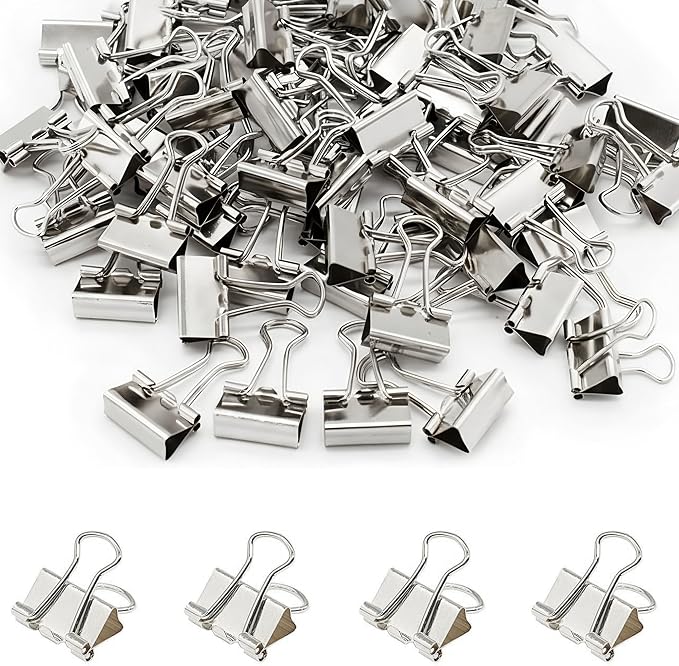50 Pack Small Silver Binder Clips 3/4 Inch, Colored Little Paper Clamps by Qikaara