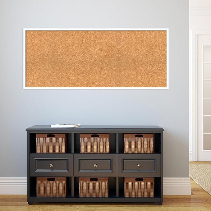 Amanti Art Natural Cork Board for Wall, 23x55 Vision Board with White Frame, Oversize Corkboard Office Decor for Home Organization, Modern Corkboard Pinboard to Display Items for Home Organization in-DeskLoop Office