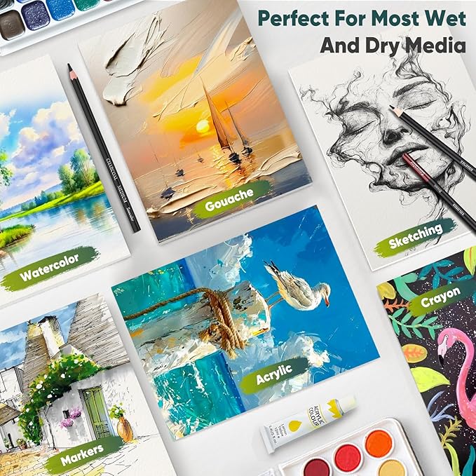 Soucolor Watercolor Paper Pad, 9"x12" Water Color Paper, 140lb/300gsm 40 Sheets Artist Painting Drawing Paper Book, Art Supplies for Adults Kids, Watercolor Paint Set, Sketchbook, Journal, Notebook-DeskLoop Office