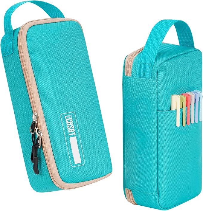 ECHSRT Big Pencil Case, Aesthetic Portable Zipper Pencil Bag with Hidden Pocket, Special Pouch for Men Women Adults, Stationery Organizer Pen Cases for Office Travel, Teal-DeskLoop Office
