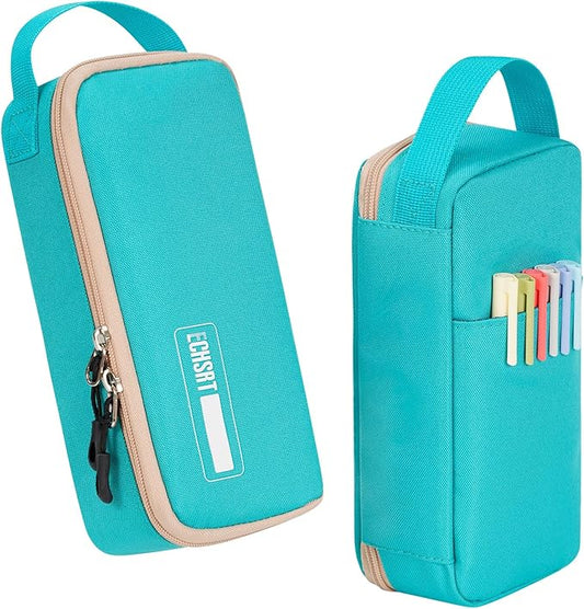 ECHSRT Big Pencil Case, Aesthetic Portable Zipper Pencil Bag with Hidden Pocket, Special Pouch for Men Women Adults, Stationery Organizer Pen Cases for Office Travel, Teal-DeskLoop Office